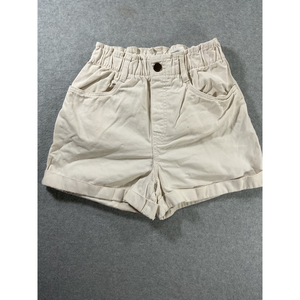 HM Women Cream Beige High Waisted Paperbag Cotton Shorts Size XS 1077912-5 2457